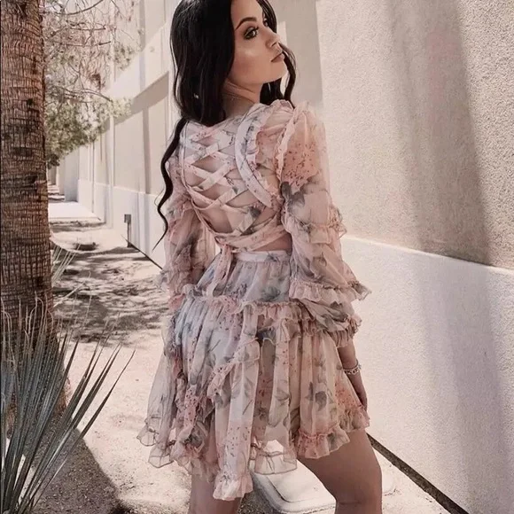 👗HP🌺Floral dress ruffle lace back womens cutout - Picture 10 of 10